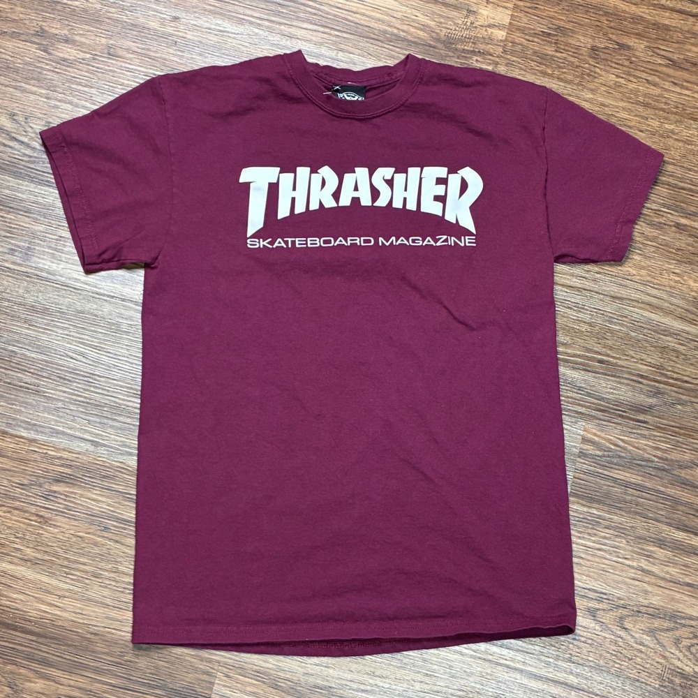 Thrasher Logo T-Shirt Mens M Burgundy Excellent Skate Skateboard Magazine